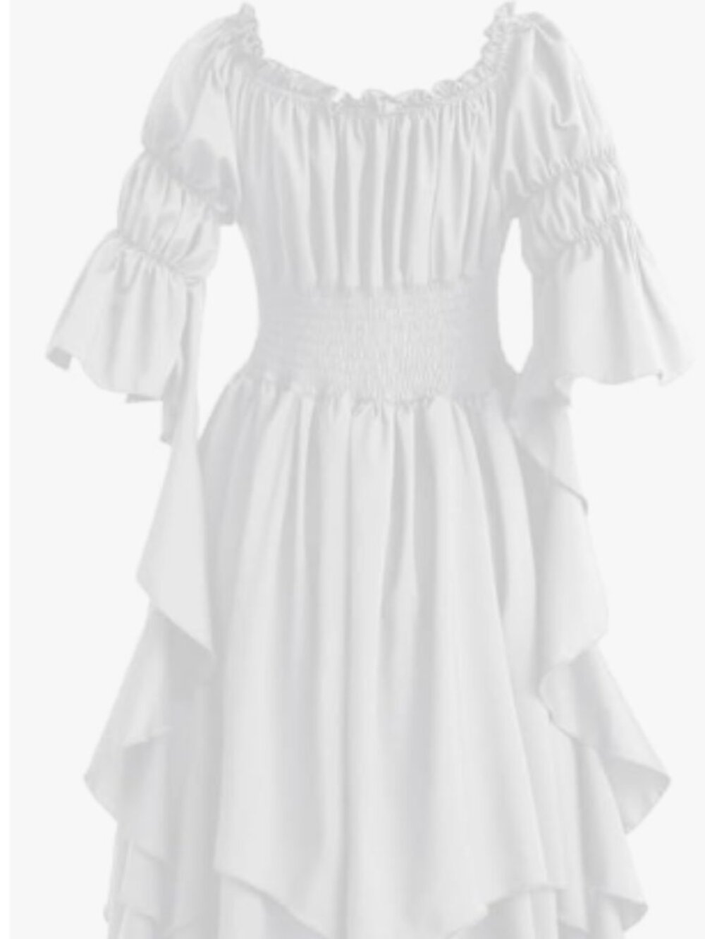 Renaissance White Dress Women Medieval Ruffle Victorian Two Layers Costume-S